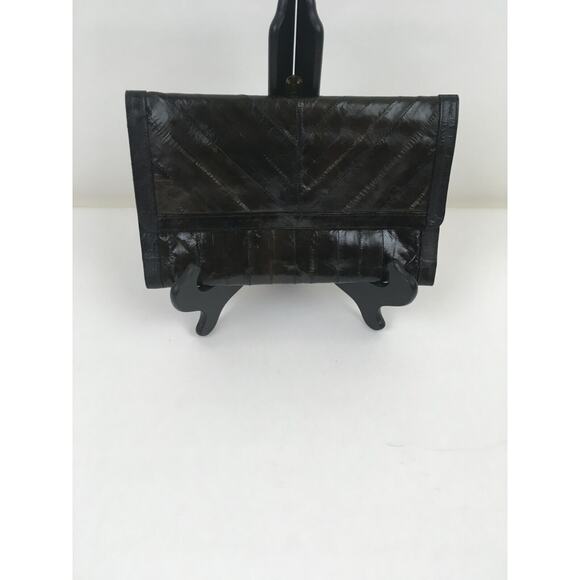 Genuine Brown Eel Skin Vintage Purse 2 zipper compartment magnetic closure - Picture 1 of 13